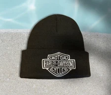 New Harley  Graphic Black Knit Beanie Hat Cap One Size