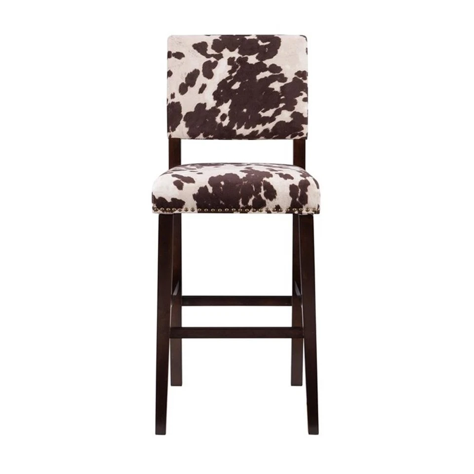 Linon Corey 30" Cow Print Bar Stool with Frame in Dark Espresso Wood - Image 3 of 4