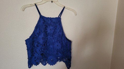 Forever 21 Blue Lace Cami Sz L Back Zip Thin Strap fairy Goth Grunge Evening - Picture 20 of 20