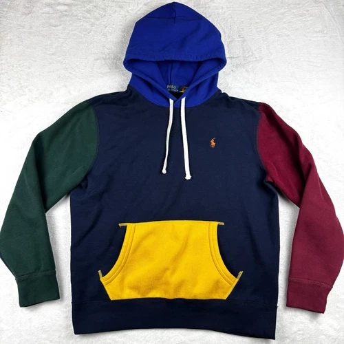 Polo Ralph Lauren Hoodie Mens L Colorblock Colorful Pullover Fleece Pony - product listing photo