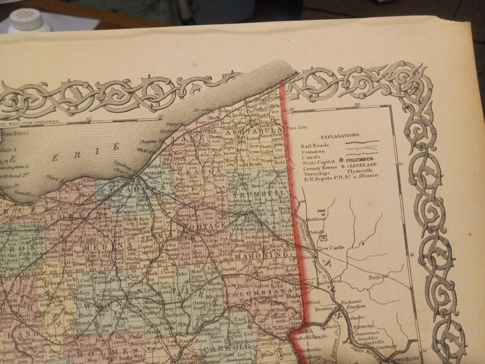 Colton's Ohio 1859 - ¡Bonito! MAPA COLOREADO A MANO 17,5" X 14" DE JOHNSON & BROWNING Foto 3 de 4