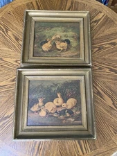 Pair Of Chromolithograph A.F. Tait By Prang Ducklings Ca. 1900