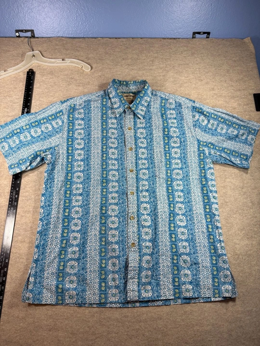 Cooke Street Honolulu Men's XL Blue Geometric Print Short Sleeve Button Down Shi