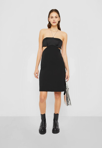 Calvin Klein Jeans KLEID BUSTIER KETTENDETAIL Cocktail Party Schwarz Satin XS UK 6 - Bild 7 von 7