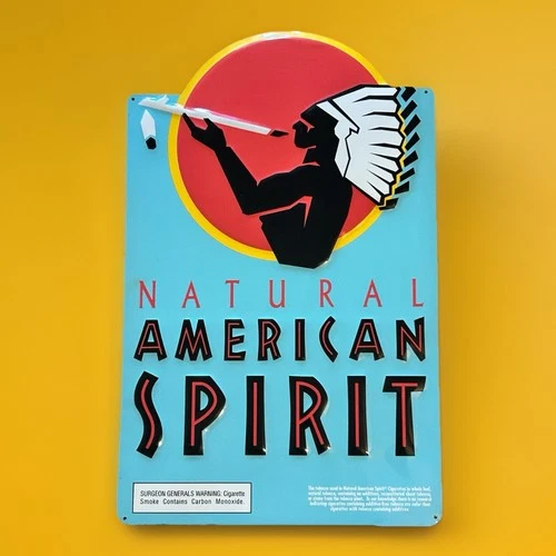 Vintage Natural American Sprit Blue Metal Tin Sign 18 3/4” X 12” Excellent Cond