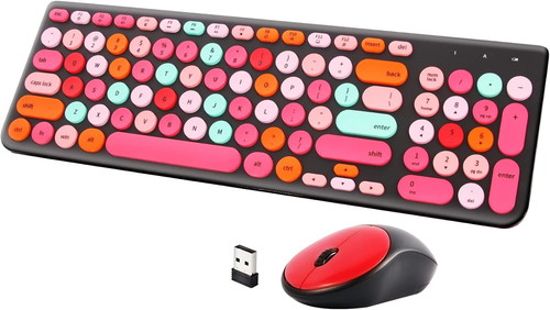 Wireless Keyboard Mouse Combo Retro Round Keycaps Plug & Play Long Battery Life - Picture 17 of 19
