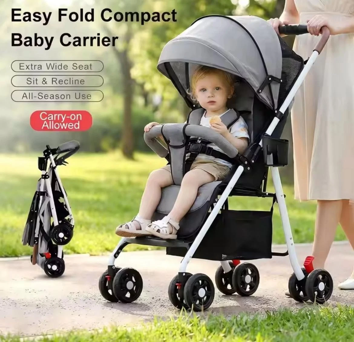 Baby Stroller Pushchair Lightweight Foldable Travel Buggy Reclining Compact