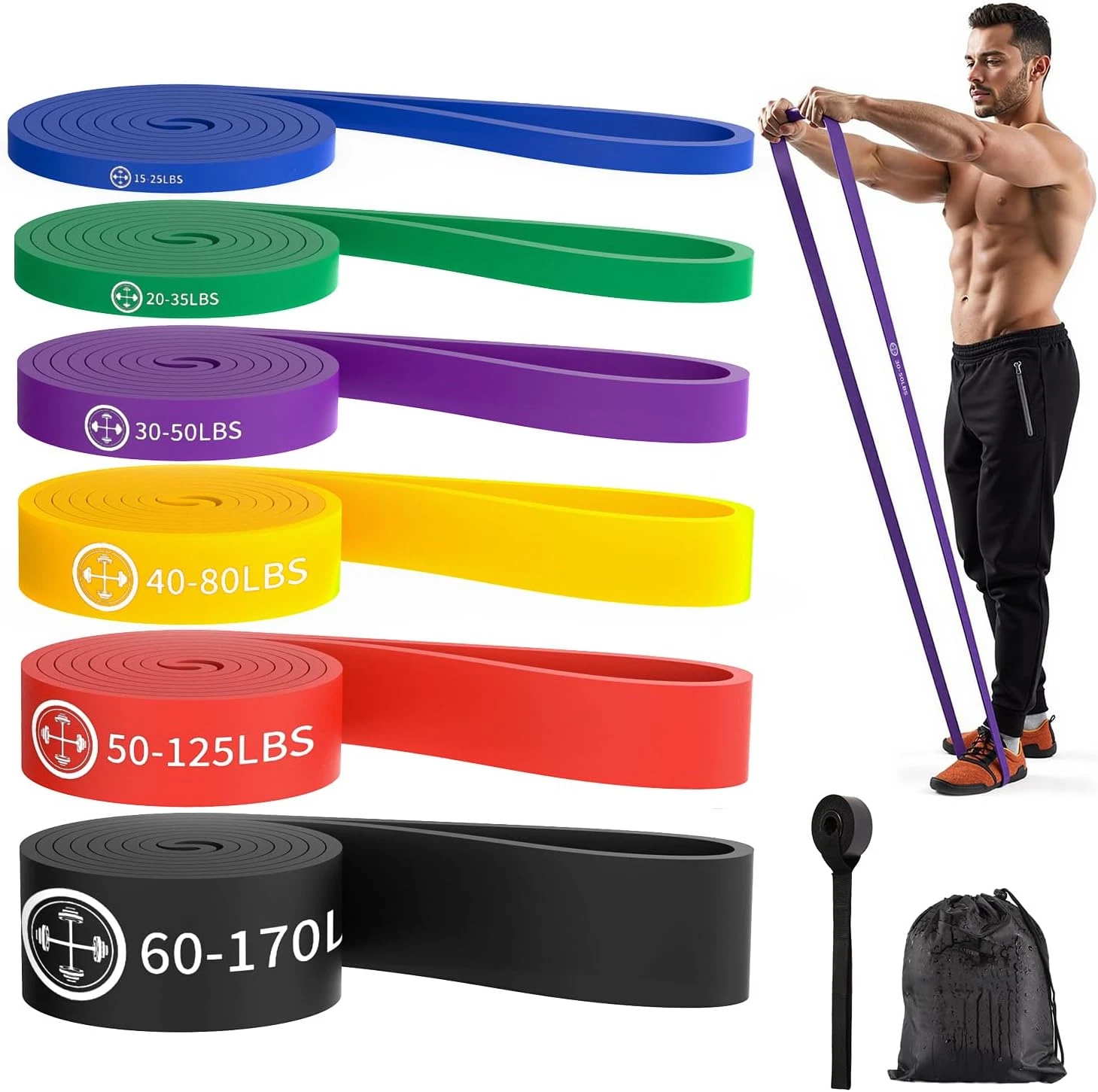 Exercise Bands，Set of 6 Resistance Bands for Working Out,Pull up Bands Set,At Ho