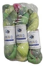 3-Merino Wool Yarn Hanks Lime Neon Green Pink Tye Dye 3.6 Oz Each