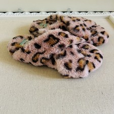 Toms Women's Susie Faux Fur Slip On Slippers Slides Pink Cheetah Sz 7 Cozy Soft