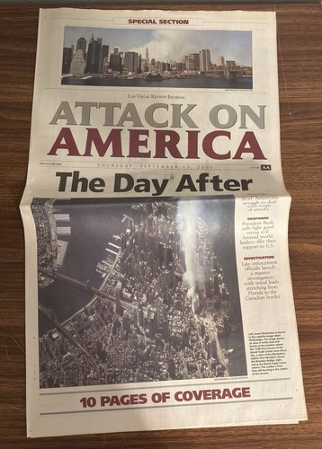 LAS VEGAS REVIEW JOURNAL 9/11 World Trade Center Attack Full Newspaper GOOD COND - Picture 3 of 10