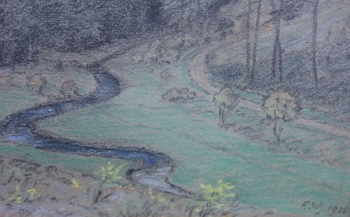 Antique Original Charcoal & Color Pencil Drawing Signed by Artist F. SCH, 1920 - Picture 6 of 9