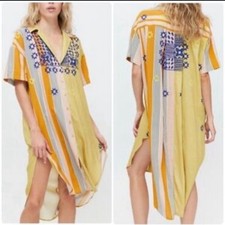 Urban Outfitters Shirt Dress S Embroidered Button Front Boho Retro Eclectic