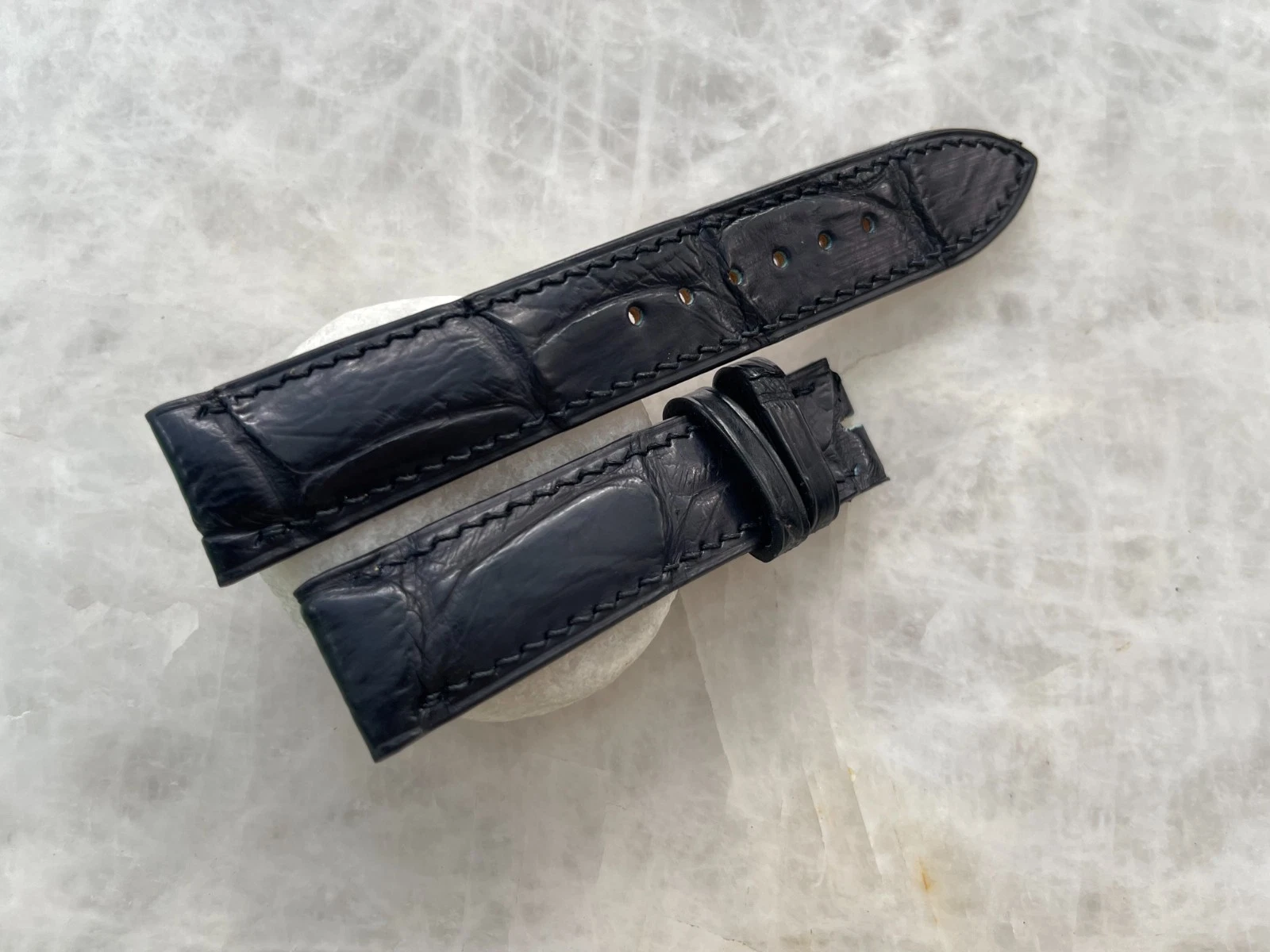 20mm/18mm Black Alligator Crocodile Print Leather Watch Strap Band
