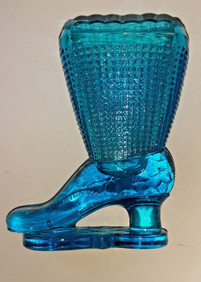 L E Smith Blue Glass Victorian Boot 4'' Match Holder