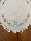 2 pc Oval Linen Lace Doilies, Embroidered Floral Border with Blue Birds, Beige — photo 10
