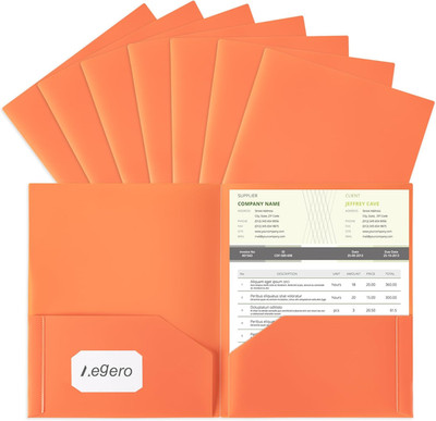 Plastic Folders with Pockets (7 Pack, Orange), Durable Heavy Duty File Folders w