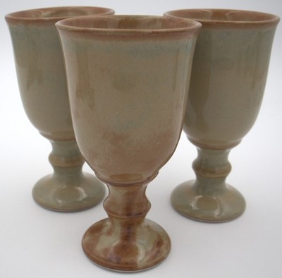 D.K. Clay NC Studio Pottery Goblets Set of 3 Oatmeal/Warm Sand 6.625'' Read Cond