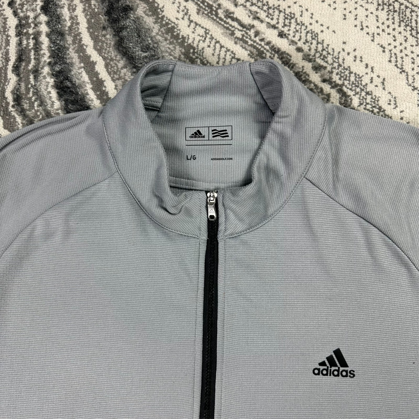 Vintage Adidas Golf Grey Black 3 Stripes Large Quarter Zip Training Sweatshirt image 2