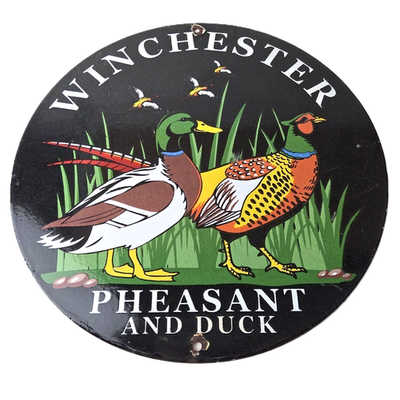 #ad #ad Vintage Winchester Sign Pheasant Hunting Shot Gun Gas Oil Cabin Porcelain Sign $145.47