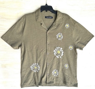 Rustic Souls Men's M Green Floral Embroidered Spread Collar Short Sleeve Shirt