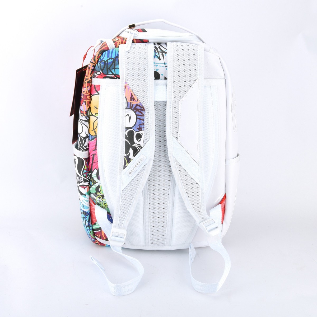 Sprayground Shark DLXV Leather Bag Backpack Half Graff White