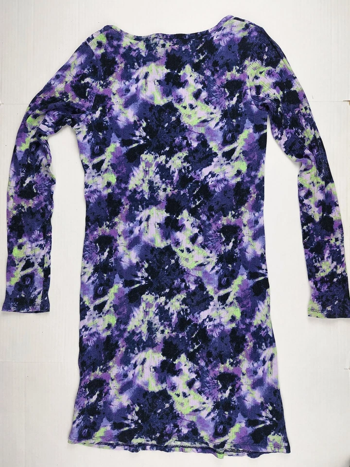 art class girls XL long sleeve dress purple tie dye stretch knit - Image 2 of 4