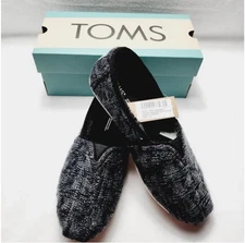 Toms Alpargata Black Chunky Cable  Knit/Faux Fur Flats Size 7