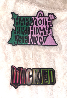 Wicked For Good Cake Topper Charm personalisiert Name Alter Glitzer Geburtstag Party