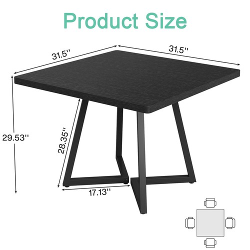31.5'' Square Dining Table for 4, Industrial Kitchen Table with Metal Base,Black - Bild 2 von 9