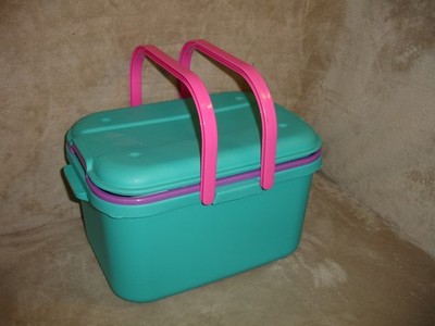 Vintage 90 s Eagle Craftstor 16'' Craft Sewing Tote Storage Container Teal Pink