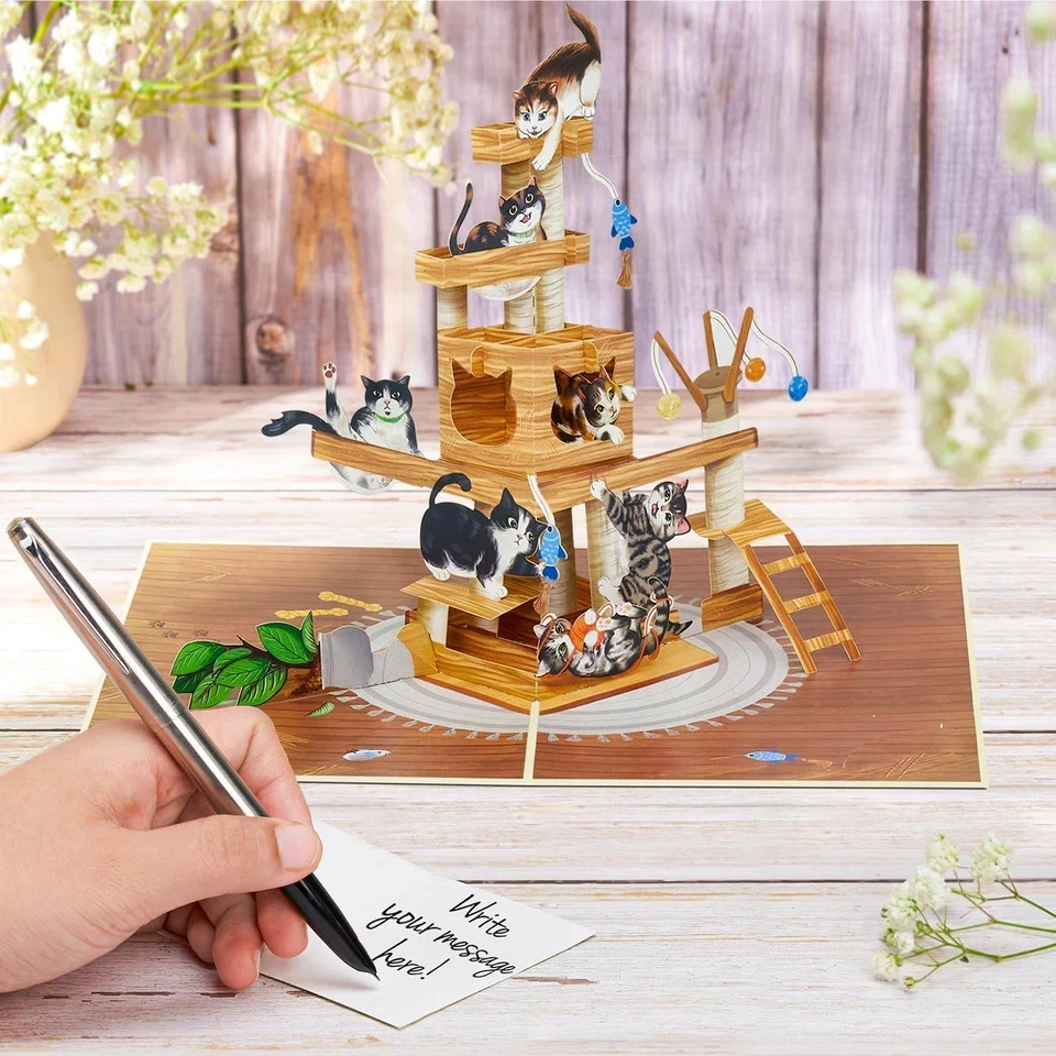 Tarjeta emergente árbol gato, gatos divertidos, regalos de felicitación 3D para 5x7 Foto 3 de 3