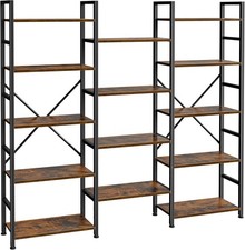 Triple Bookshelf Bookcase W/ 14 Open Display Shelves Wide Book Shelf Book Case