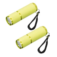 9 LED Glow in Dark Flashlights, 2 Pcs Mini Aluminum Flashlight, Yellow