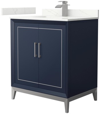 Wyndham Collection WCH515130S-QTZ-UNSMXX Marlena 30'' - Dark Blue / Giotto Quartz