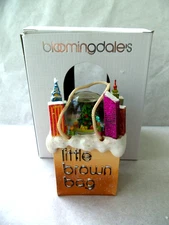 Bloomingdale's Little Brown Bag Tree NYC Snow Globe Christmas Ornament!  IOB!