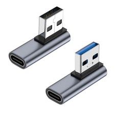 2 Pack 90 Degree USB C Female to Male Adapter Left Right Angle Grey Connector