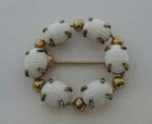 Vintage Carved Milk Glass Scarab Brooch