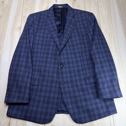 Brooks Brothers Fitzgerald Fit Flannel Wool Glen Plaid Blazer Mens Size 46R Blue