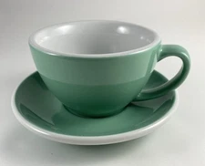 Set of Two ACME Large Lotte Cup/Saucer Capacity 8oz Green Porcelain