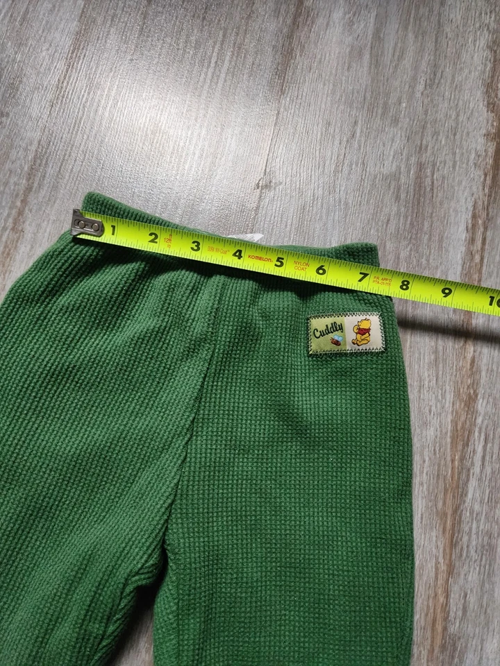 Disney Cuddly Winnie The Pooh Waffle Knit Bottoms Green Lined Warm Baby Sz 3-6 M - Image 4 of 4