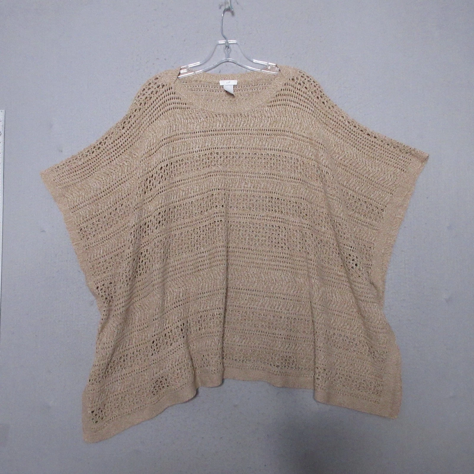 J Jill Poncho Sweater Crochet Open Knit Boho Coastal Neutral Beach Oversized