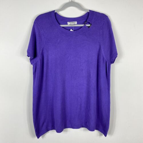 Dressbarn Plus Size 1X Short Sleeve Knit Sweater Top Purple