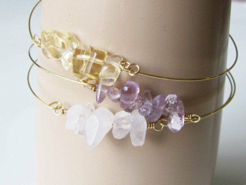 Gemstone Bracelet Rose Quartz Stackable Natural Stone Pink Dainty Beach Boho - Picture 3 of 5