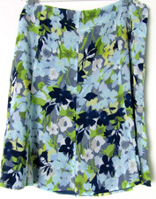 Vintage 80's Old Navy Floral Lined Blue Green Tones Knee Length Zip Skirt 14