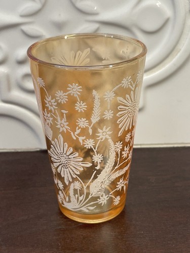 Vintage Jeanette irisierende Ringelblume Karneval Glas Tasse Blumenmuster - Bild 1 von 6