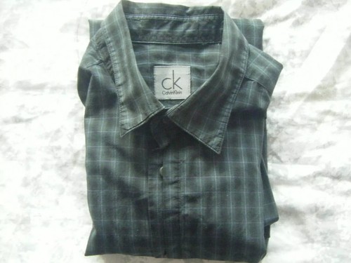 CALVIN KLEIN GREEN & BLACK CHECK SLIM FIT SHIRT M MEDIUM BC - Picture 4 of 4