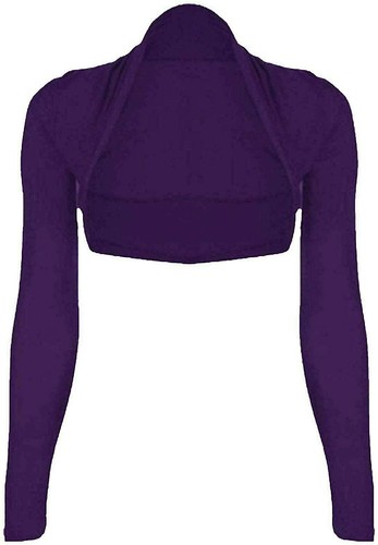 Womens Long Sleeve Plain Shrug Bolero Croped Ladies Cardigan Front Open Crop Top - Picture 14 of 23