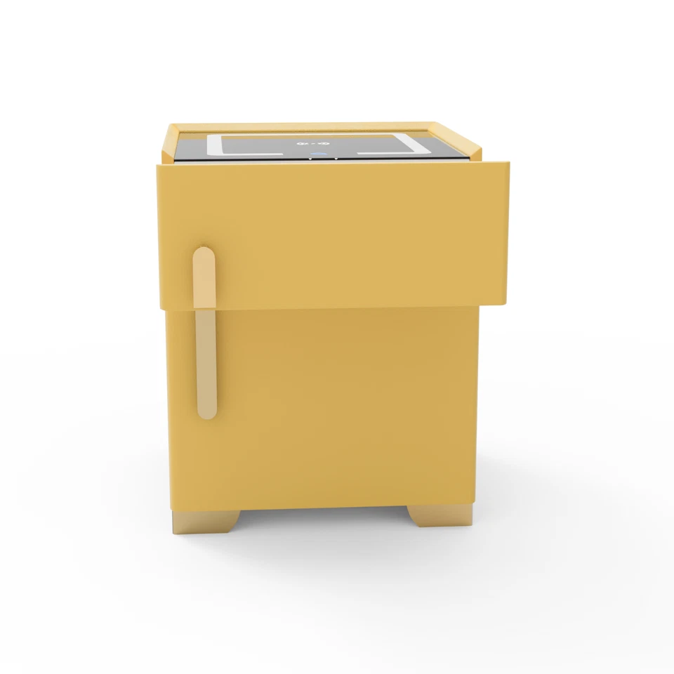 Mesita de noche inteligente amarilla con caja de seguridad, luz de 3 colores, carga inalámbrica Foto 3 de 4