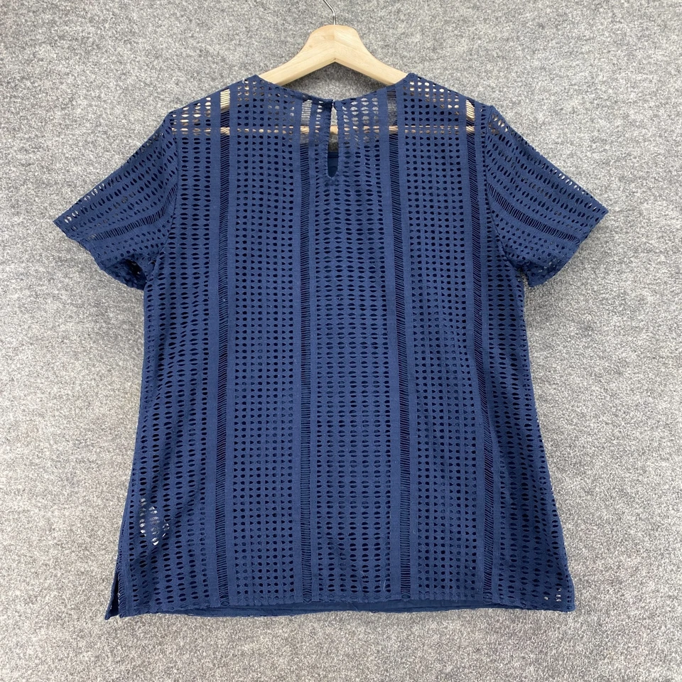 Blusa Banana Republic Mujer M Azul Mediana Geométrica Forrada Crochet Manga Corta Foto 2 de 4